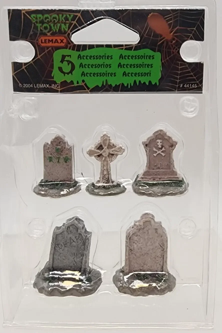 Lemax Spooky Town Tombstones Set of 5 #44145 Graveyard Cemetery Retired 2004
